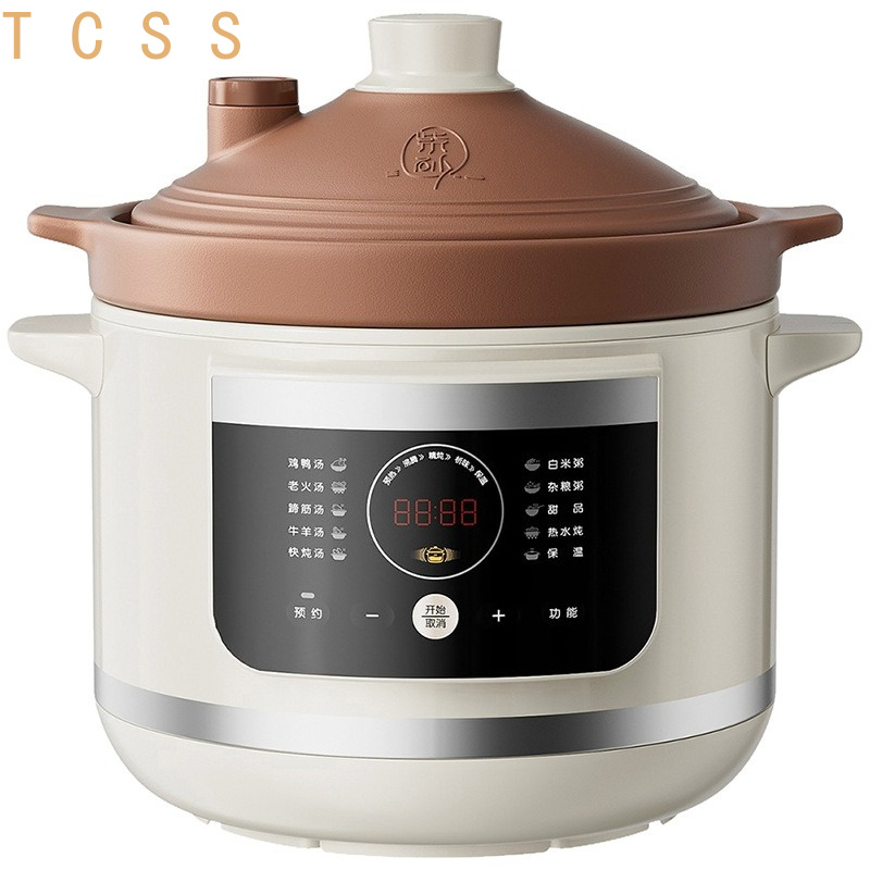 Slow Cooker Ceramic - 5.5L電気土鍋シチュースープクッカー自動スロークッカー家庭用大容量セラミック内鍋タイマー保温機能付き家族向け