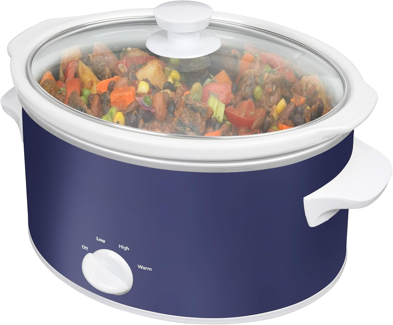 Slow Cooker Ceramic - スロークッカー 4クォート 手動式陶器スタイル、食器洗い機対応楕円形セラミッククロックポットとガラス蓋付き、2つの温度設定と保温機能、210ワット、ネイビー