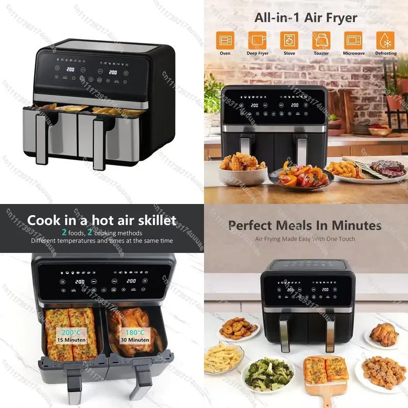 Kitchen Appliances Oven - 8L大容量電気エアフライヤー、ダブルポットと可視窓付き、家庭用キッチン家電、油を使わない調理オーブン