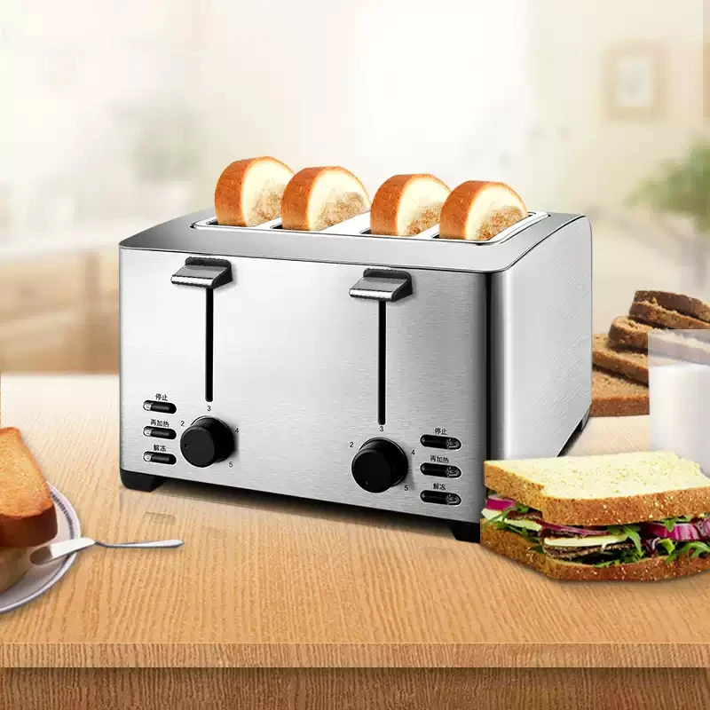 Toaster 4 Slice - 業務用ホテル＆家庭用4枚焼きステンレス製トースター、朝食サンドイッチ、パンメーカー